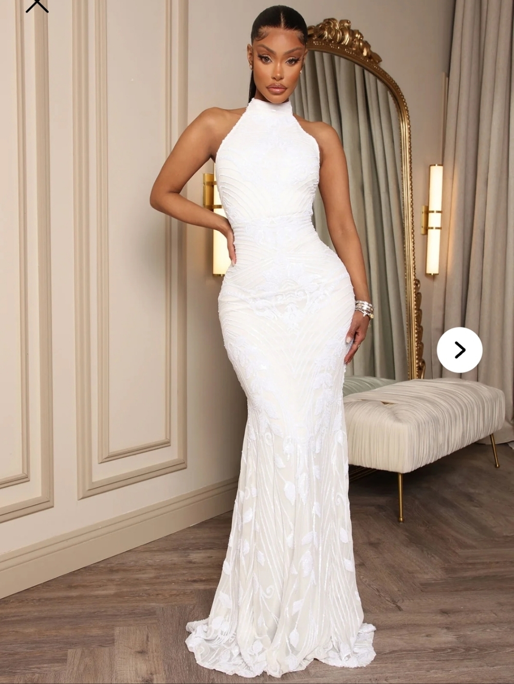 Fashion NOVA Luxe Feeling Sequin Gown - Sleeveless - White